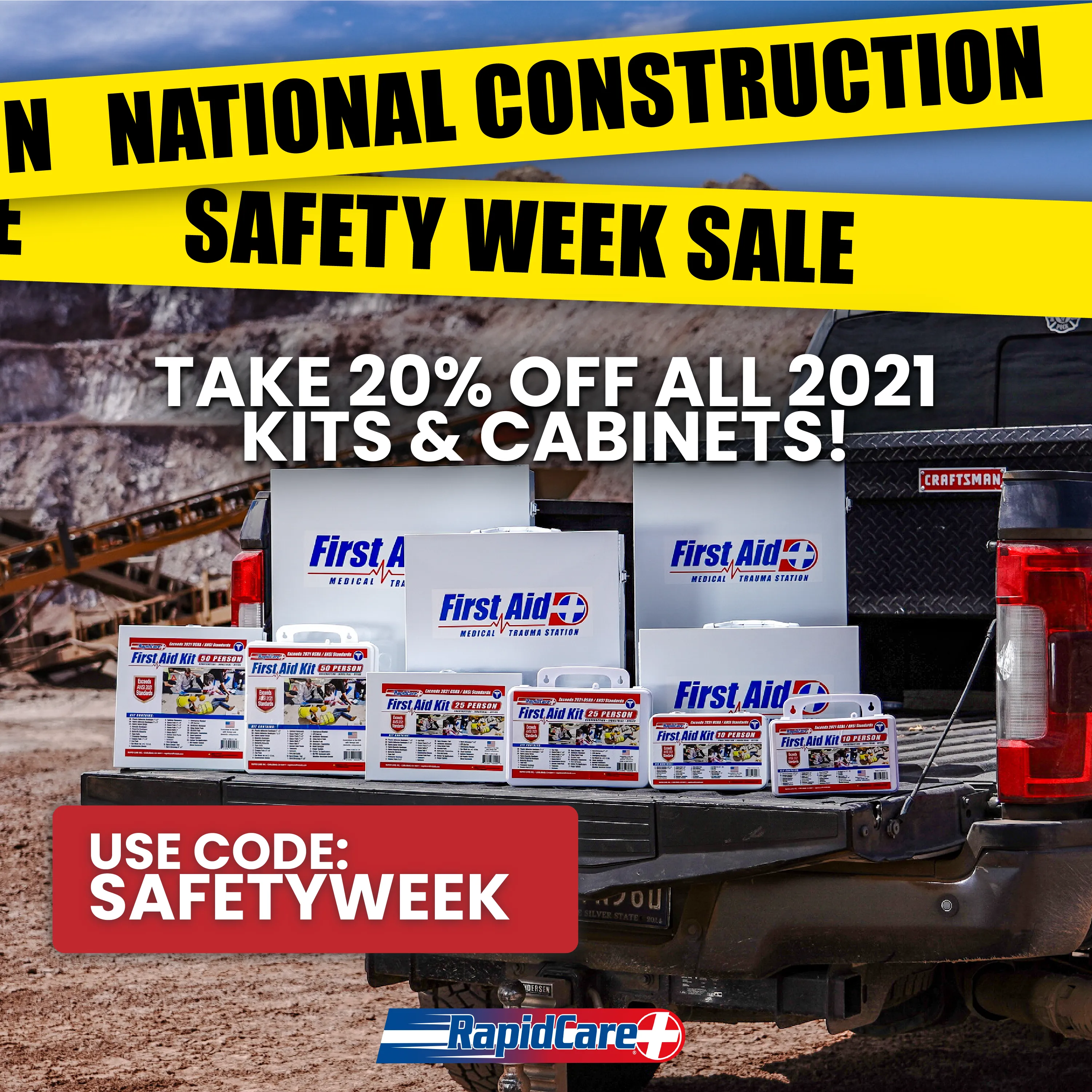 Construction Safety Week sale ad for first aid kits